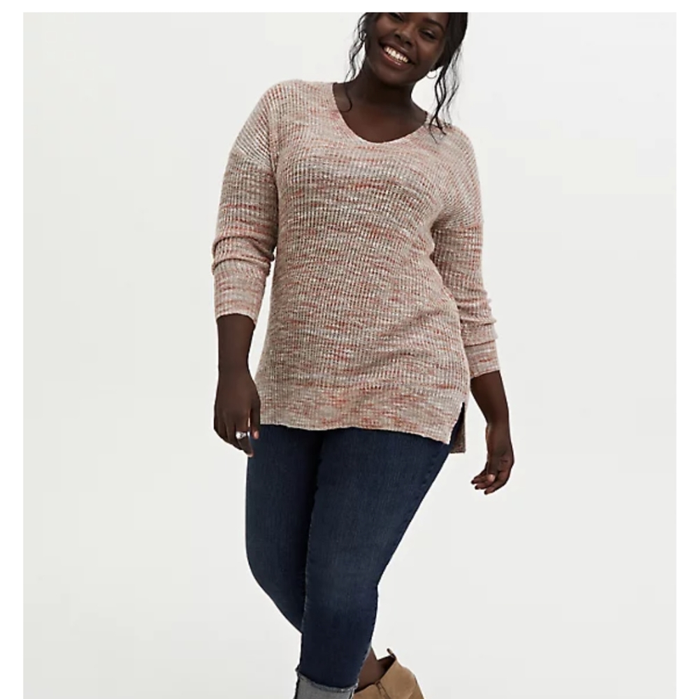 BEIGE & LIGHT PINK SLUB DROP SHOULDER SWEATER